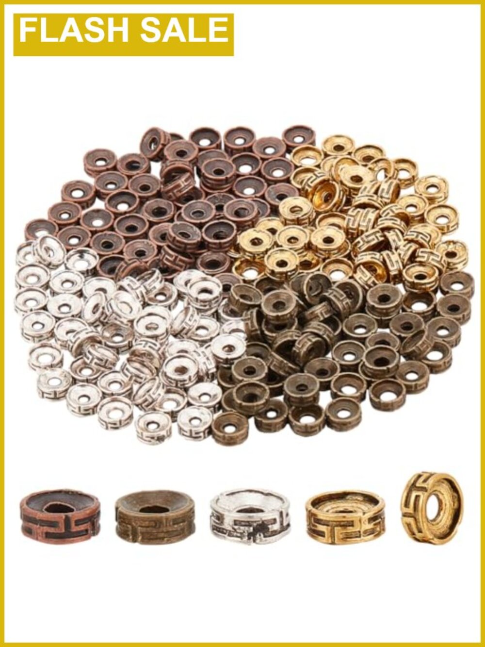 200 Metal Alloy Spacer Beads Round Flat Carved for Jewelry Making
